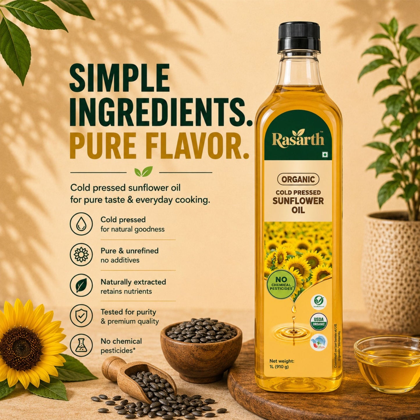 Organic Cold Pressed Sunflower oil