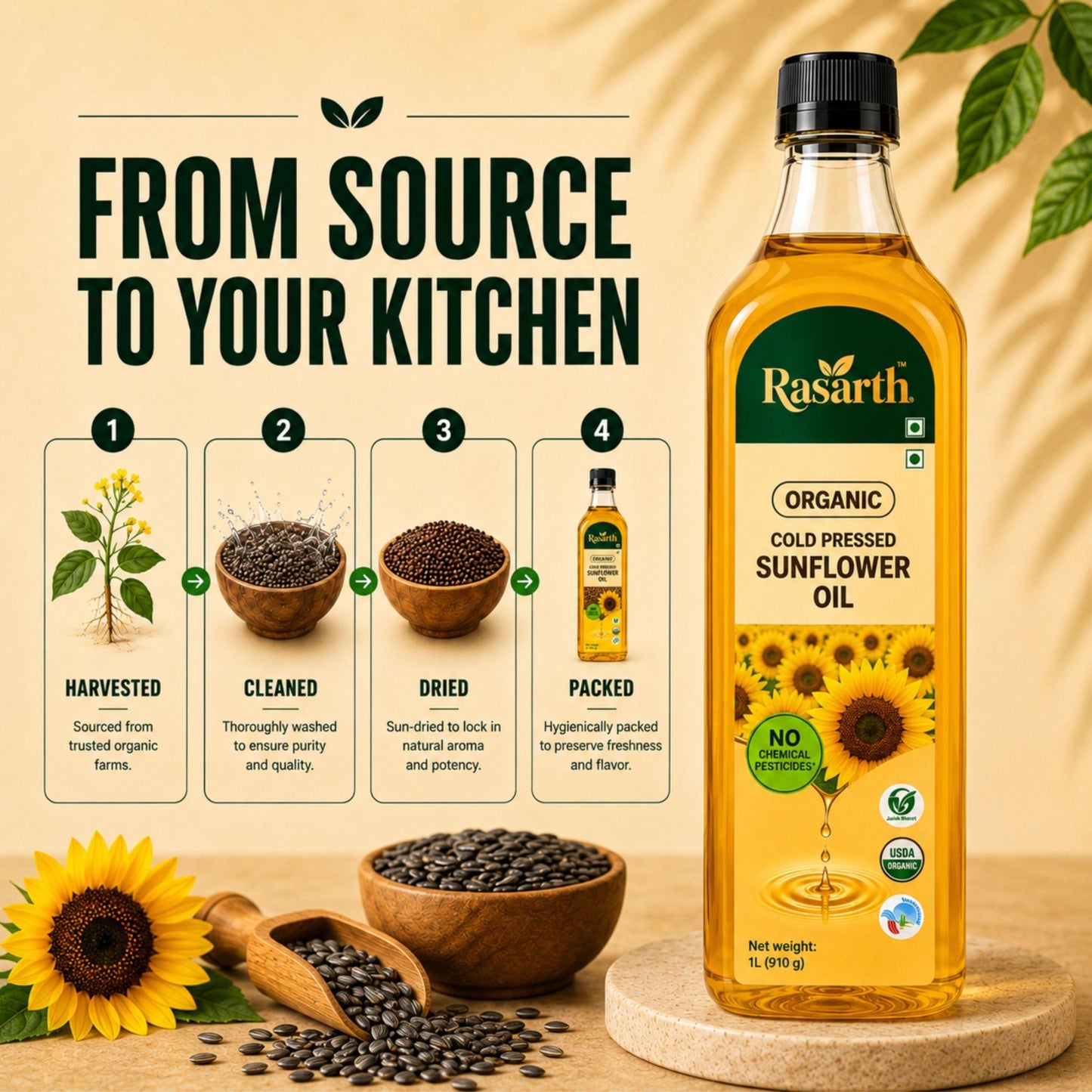 Organic Cold Pressed Sunflower oil